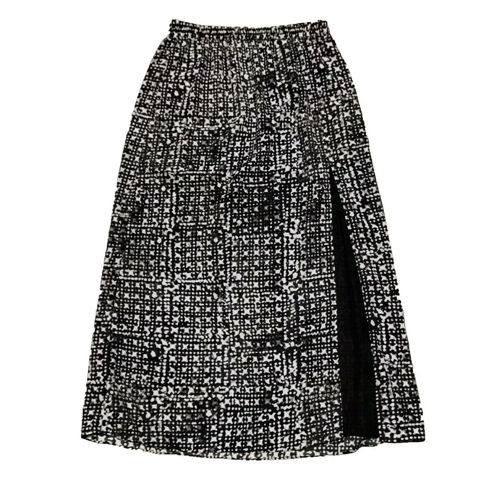 Michael Kors Maxi Skirt Womens M Black White Geometric Side Slit Self Lined
